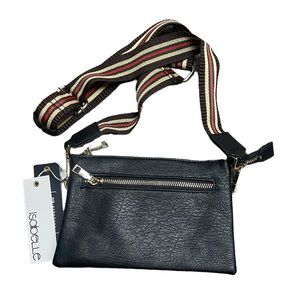 NWT Isabelle Vegan Leather Black Three-Pocket Wristlet Crossbody Bag Purse
